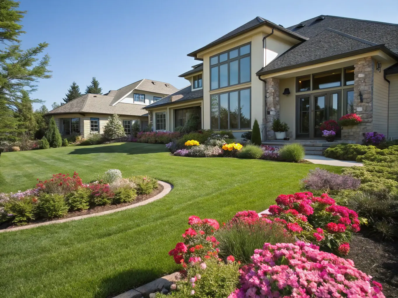 An image depicting a well-maintained property with lush landscaping, representing property maintenance services.