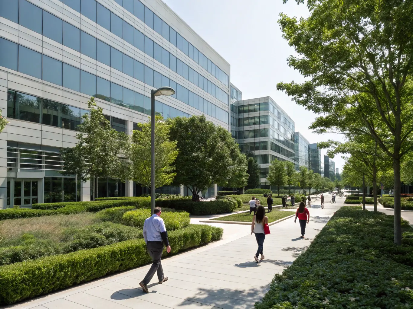 A well-maintained commercial office park in Johannesburg with modern architecture and ample parking, reflecting a professional and efficient business environment managed by possessionly.uno.